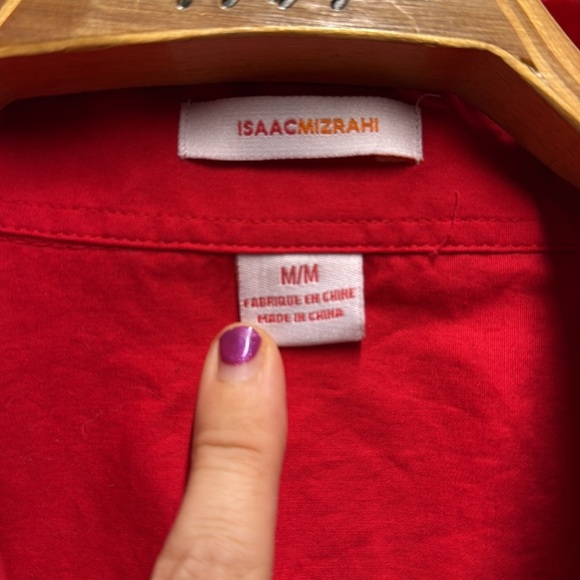 Isaac Mizrahi Vibrant Red button down Shirt size medium - Picture 4 of 9